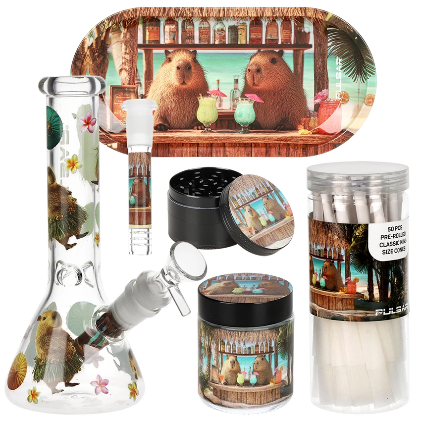 Pulsar Design Series Beaker Water Pipe Smokers Kit - 7.75" Capybara Cabana