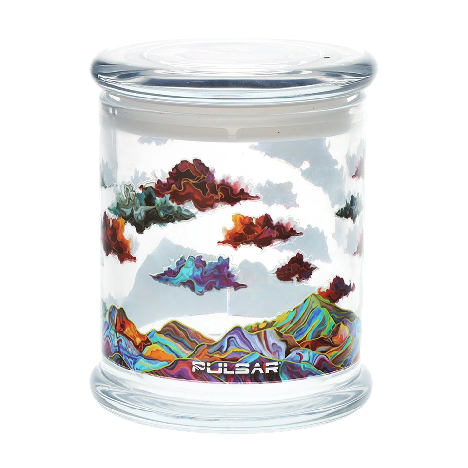 Pulsar Pop Top Glass Jar - 4.5" x 3.9" / Large Metallic Mountains