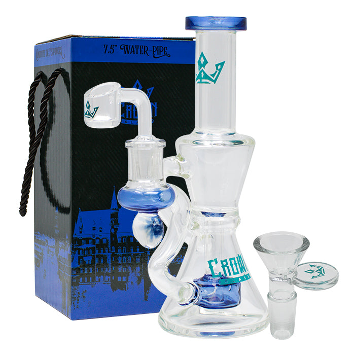 Crown Glass Hourglass Bong + Rig - Blue