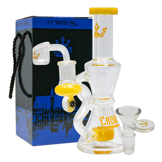 Crown Glass Hourglass Bong + Rig - Yellow