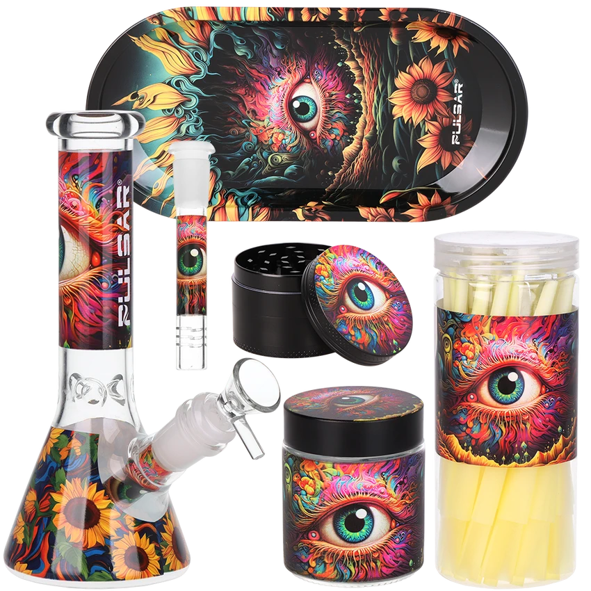 Pulsar Design Series Beaker Water Pipe Smokers Kit - 7.75" Sunflower of The Mind