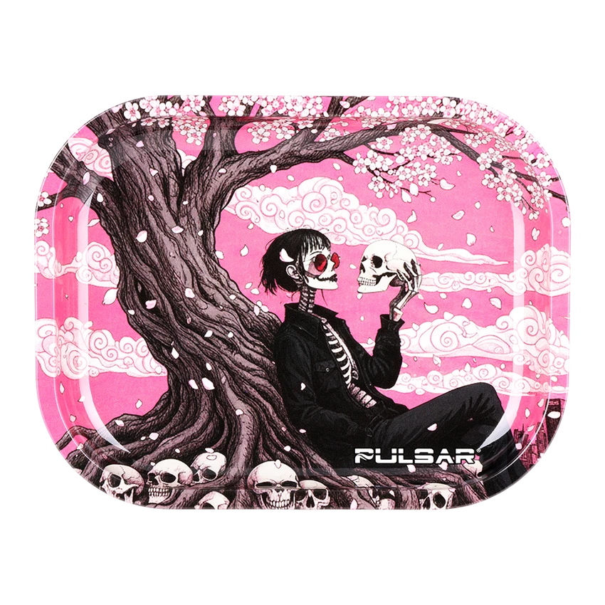 Pulsar Mini Metal Rolling Tray / 7"x5.5" Sakura Skulled