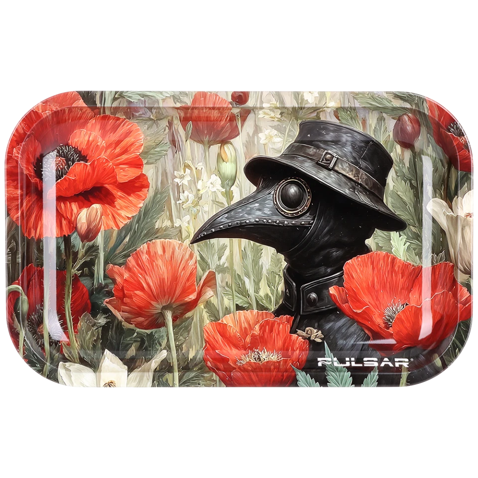 Pulsar Metal Rolling Tray - 11"x7 Plague Doc Poppies