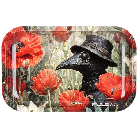Pulsar Metal Rolling Tray - 11"x7 Plague Doc Poppies