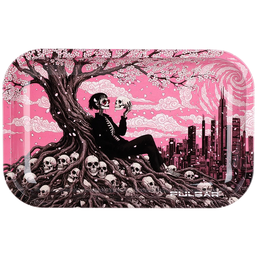 Pulsar Metal Rolling Tray - 11"x7 Sakura Skulled