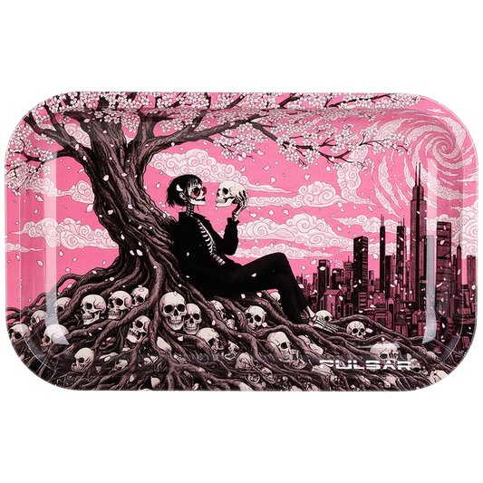 Pulsar Metal Rolling Tray - 11"x7 Sakura Skulled