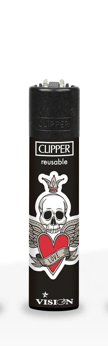 Clipper Lighters - Black & White Skull