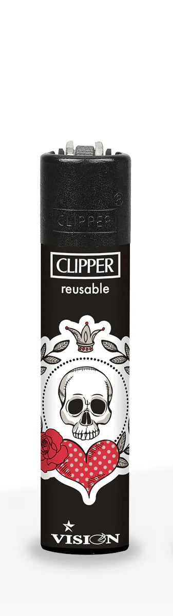 Clipper Lighters - Black & White Skull